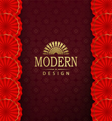 Wall Mural - Chinese New Year, texture red illustration with garland of fans.