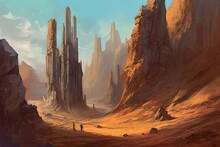 Ruined Fortress Rocky Desert Being Overrun Dangerous Evil Character  Gital Fantasy Painting