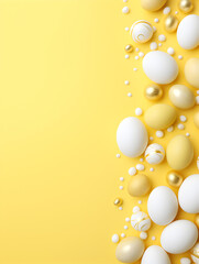 White and yellow easter eggs frame background with free copy space inside 