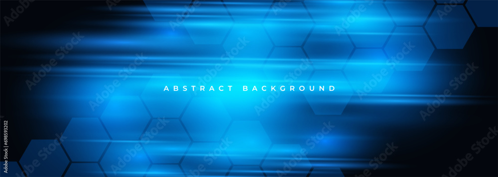Dark hexagon gaming abstract wide vector background with blue colored ...