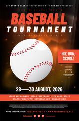 Wall Mural - Baseball tournament poster template with ball and sample text in separate layer - vector illustration