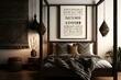 A poster mockup in a bedroom with ethnic style designed by 3D render. Generative AI
