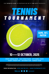 Wall Mural - Tennis tournament poster template with ball and sample text in separate layer - vector illustration