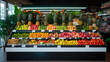 Shelf with fruits in food supermarket