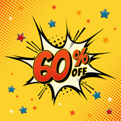 Wall Mural - 60 percent off. Comic book style art. Special offer and discount. Background comic.