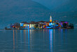 Night lighting of Isola dei Pescatori,Fisherman island, in Lake Maggiore, Borromean Islands, Stresa Piedmont Italy
