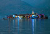 Fototapeta Na drzwi - Night lighting of Isola dei Pescatori,Fisherman island, in Lake Maggiore, Borromean Islands, Stresa Piedmont Italy