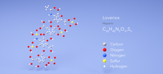 lovenox molecule, molecular structures, heparin, 3d model, Structural Chemical Formula and Atoms with Color Coding