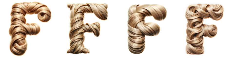 Wall Mural - Letter F - Hair Alphabet - Hair Letter set - White background - Glamour Hair typeset collection from A to Z and numbers.