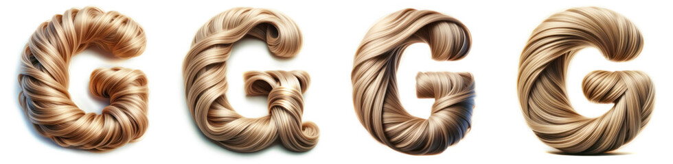 Wall Mural - Letter G - Hair Alphabet - Hair Letter set - White background - Glamour Hair typeset collection from A to Z and numbers.
