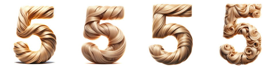 Wall Mural - Number 5 - FIVE - Hair Alphabet - Hair Letter set - White background - Glamour Hair typeset collection from A to Z and numbers.