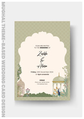 Mughal Wedding Card Design, Mughal Wedding Card Design, Invitation card for printing vector illustration.