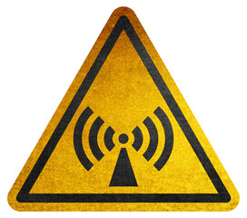 Wall Mural - danger symbol non-ionizing radiation yellow triangle warning sign. attention symbol on yellow backgr