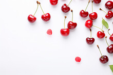 Sweet Cherries On White Background Wit Copy Space, Generative Ai, Generative,  Ai,