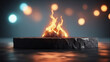 © Foyez Ullah - Dark stone podium for product display with fire flame and Fire sparks effect  background generated by AI