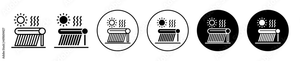 Solar Water Heater icon. environment friendly home or industrial roof top solar water heater panel with reservoir tank and heating tube pipe symbol vector sign. sunlight power absorbing solar heater