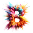 © ana - Letter B - Colored powder explosion font isolated on white background - uppercase letter B from the alphabet - Vibrant colors contrasting with a white background text - Colorful dust burst typeset