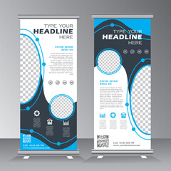 Wall Mural - Roll up banner template design with image space, vertical banner layout, advertisement, pull up, polygon background. Vector eps 10