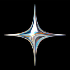 Wall Mural - 3d y2k holographic star with reflective gloss, chrome metallic retro futuristic design element, isol