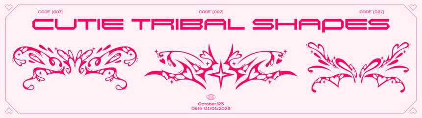 Wall Mural - y2k tribal shapes in retro futuristic style. cyberpunk elements for 90s design. ski-fi style, gui, f