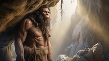 Primordial Habitat: Australopithecus In A Gruta - Illustrating The Evolutionary Progression Of Prehistoric Hominids, Unearthed Discoveries Pointing To The Ancestral Origins Of Humanity.

