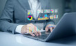 © Apichat - Businessman using Data analytics global tech for kpi accounting price big complex market, finance business, technology algorithm system software website tool analysis graph digital support chart