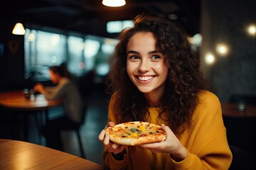 Wall Mural - woman eating pizza