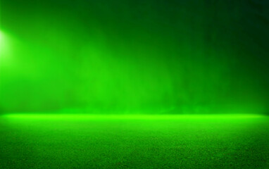 Abstract dark asphalt with neon green light reflections smoke and rays template scene