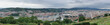 Panoramic aerial exterior view at the Bilbao downtown city, Nervion river and iconic buildings