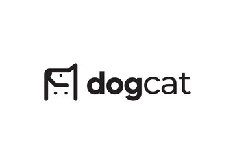 Poster - dog and cat logo design. pet care white linear style concept element