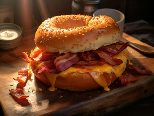 Poster - Grilled sandwich bun bacon burger cheese snack meal bread background delicious food fast meat