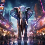 Fototapeta Sport - elephant in the city, elephant in the night, elephant on road,