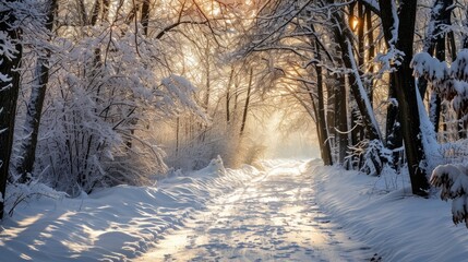 Canvas Print - a snow covered road with trees and snow on it