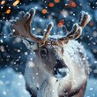 elk at christmas, winter evening with snowfall