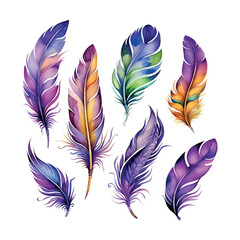 Canvas Print - Mardi gras watercolor feathers, bird, illustration