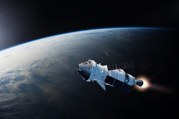 Wall Mural - spaceship orion on low-orbit of earth. artemis space program. elements of this image furnished by na