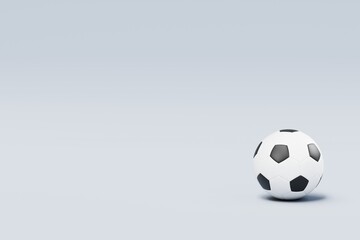 Soccer ball. Football balls with goal football cartoon minimal design isolated background.3D Rendering. Banner, a place for text, copy space.