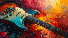 A Guitar With A Colorful Background