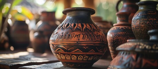 Marajoara ceramics, indigenous Amazon ceramics, available at Ver-o-peso market, Belem PA, native clay jar, March 2022.