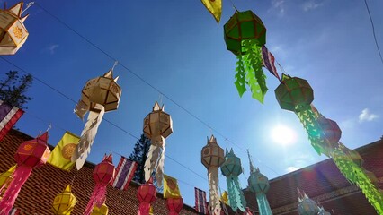 Wall Mural - Amazing waving Tibetan flags in the temple. 