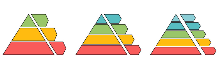 Wall Mural - colorful pyramid infographic templates collection. triangle hierarchy data segments set. vector illu