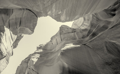 Poster - Black and white view of Antelope Canyon. Abstract background. Travel and nature concept.