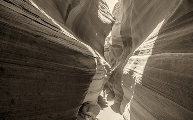 Wall Mural - Black and white view of Antelope Canyon. Abstract background. Travel and nature concept.