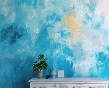 Wall Wallpaper Hand Painting On Blue House Wall Painting Concept, In The Style Of Minimalist Images.