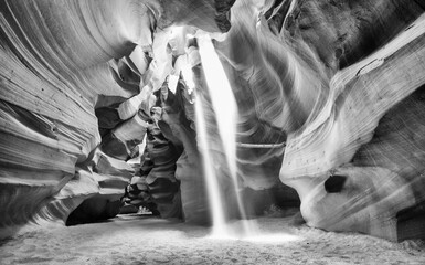 Poster - Black and white view of Antelope Canyon. Abstract background. Travel and nature concept.