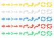 © Diana Kovach - Set of realistic colorful 3d arrows. Different colors shape of pointer 3d icon. Collection of left, right, straight, up, down, round sign. Abstract vector illustration isolated on white background