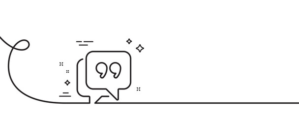 Sticker - Quote bubble line icon. Continuous one line with curl. Chat comment sign. Speech bubble symbol. Quote bubble single outline ribbon. Loop curve pattern. Vector