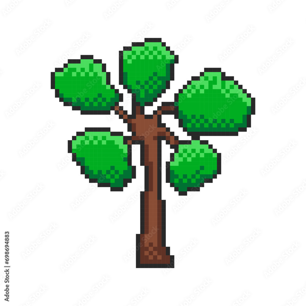 Tree pixel art icon, 8-bit sprite, cedar tree. Isolated vector ...