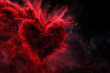 Fototapeta red splash in the shape of a heart on black background.