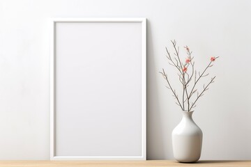 Wall Mural - Blank picture frame mock-up on wall in modern interior.